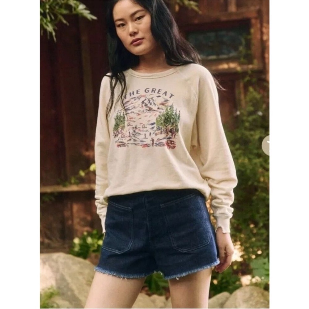 THE GREAT. High Waist Denim Shorts - Dark Blue